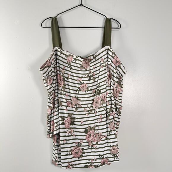 Lane Bryant Striped Floral Cold Shoulder Top Multicolor Casual Blouse Size 22/24 - Picture 8 of 9